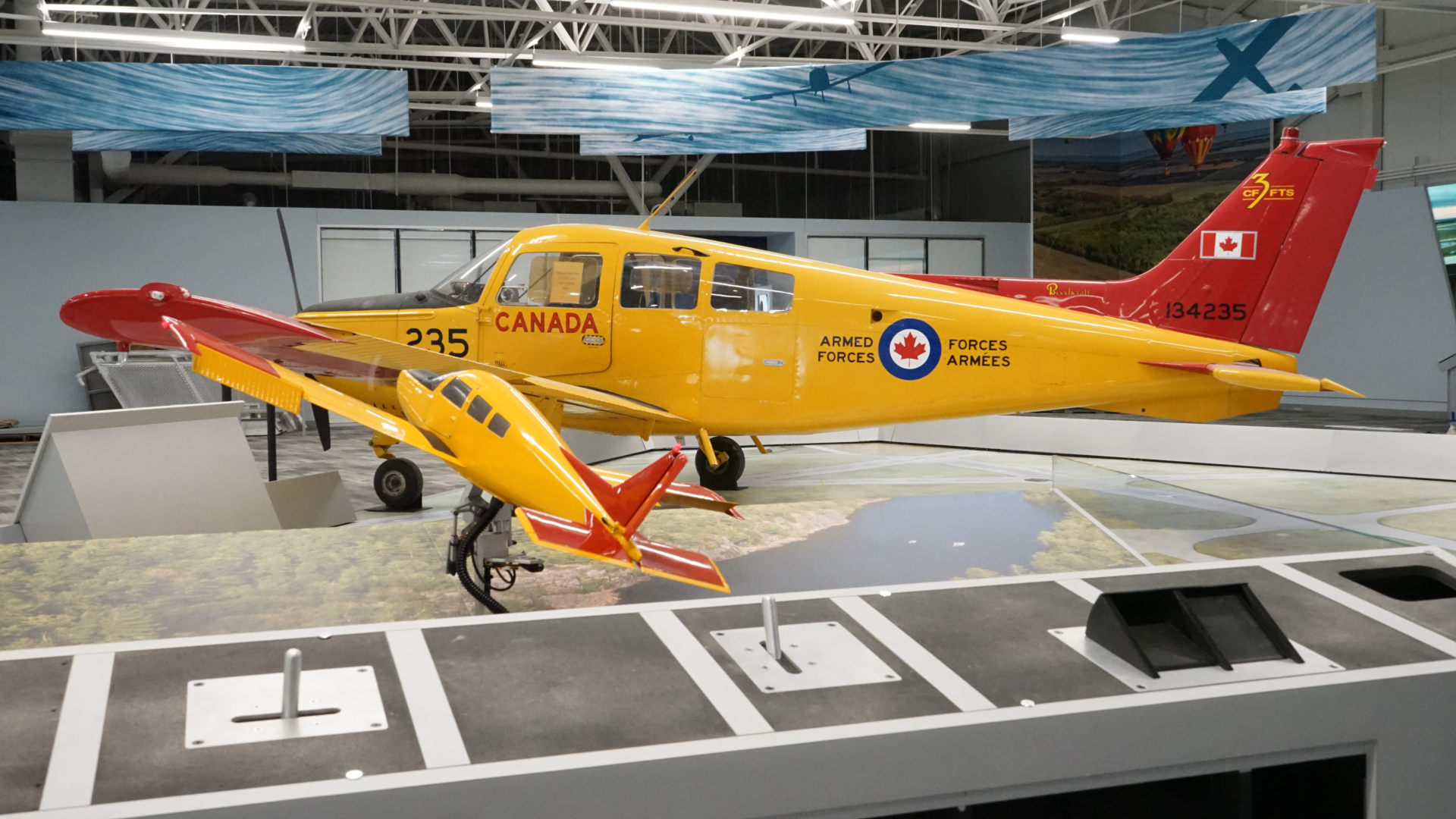 Picture of a model airplane with pitch, yaw, and roll controls in the foreground.
